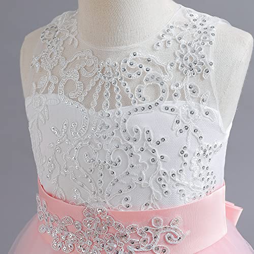 NNJXD Girls Princess Pageant Dress Kids Prom Ball Gowns Wedding Party Flower Dresses (7-8 Years, Pink 4) - Image 5