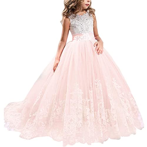 NNJXD Girls Princess Pageant Dress Kids Prom Ball Gowns Wedding Party Flower Dresses (7-8 Years, Pink 4) - Image 1