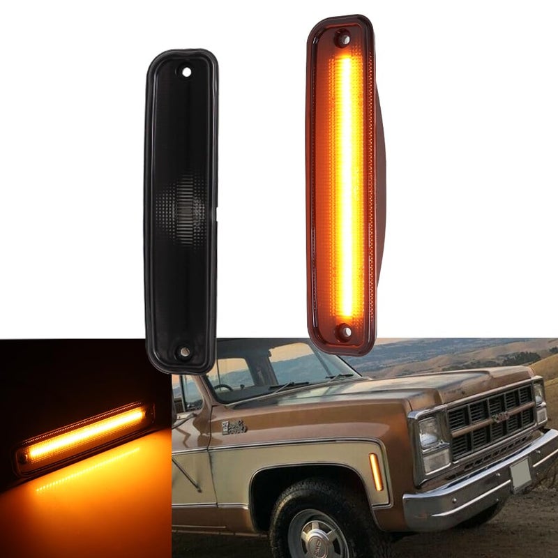 Tonsya For 73 74 75 76 77 78 79 80 GMC Chevy Pickup Blazer Suburban Jimmy C10 C20 C30 GMC Front Bumper Turn Signal Side Marker lights Smoked Lens 915557 915558 GM2550115 GM2551107