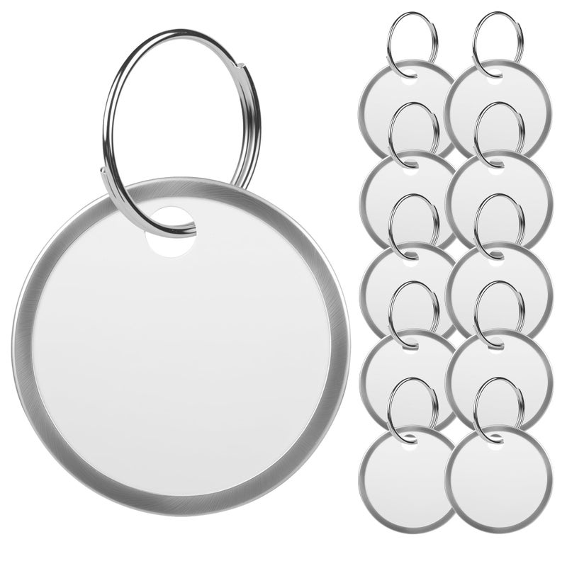 ZYLOP Key Tags Labels with Ring - 10 Pack Metal Rim Key Chain ID Tags/Identifiers with White Writable Round Paper Labels for Name, Luggage, Bags, Backpack, 1 Inches - Image 1