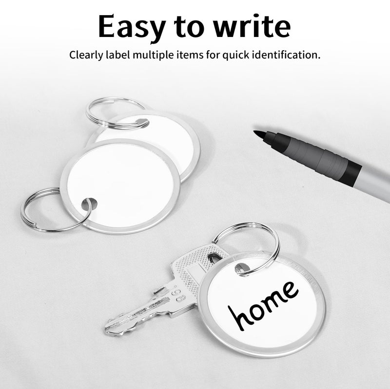 ZYLOP Key Tags Labels with Ring - 10 Pack Metal Rim Key Chain ID Tags/Identifiers with White Writable Round Paper Labels for Name, Luggage, Bags, Backpack, 1 Inches - Image 3