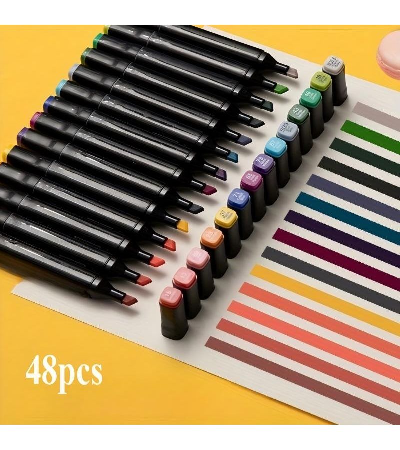 48 Pcs Dual Tip Oil Based Art Markers Set Random Color Mixing For Sketching Gifts - Image 2