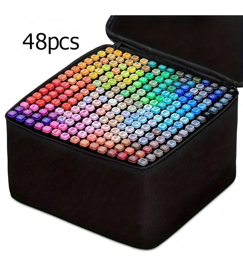 48 Pcs Dual Tip Oil Based Art Markers Set Random Color Mixing For Sketching Gifts - Image 1