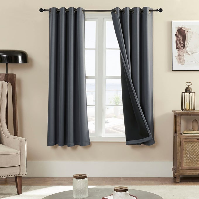 100 BLACKOUT 340 GSM CURTAIN 2 PANELS HEAT AND FULL LIGHT BLOCKING DRAPES WITH GROMMETS FOR BEDROOMDARK GREY THERMAL INSULATED WINDOW TREATMENT DRAPES FOR LIVING ROOMGRAY52X63INCH