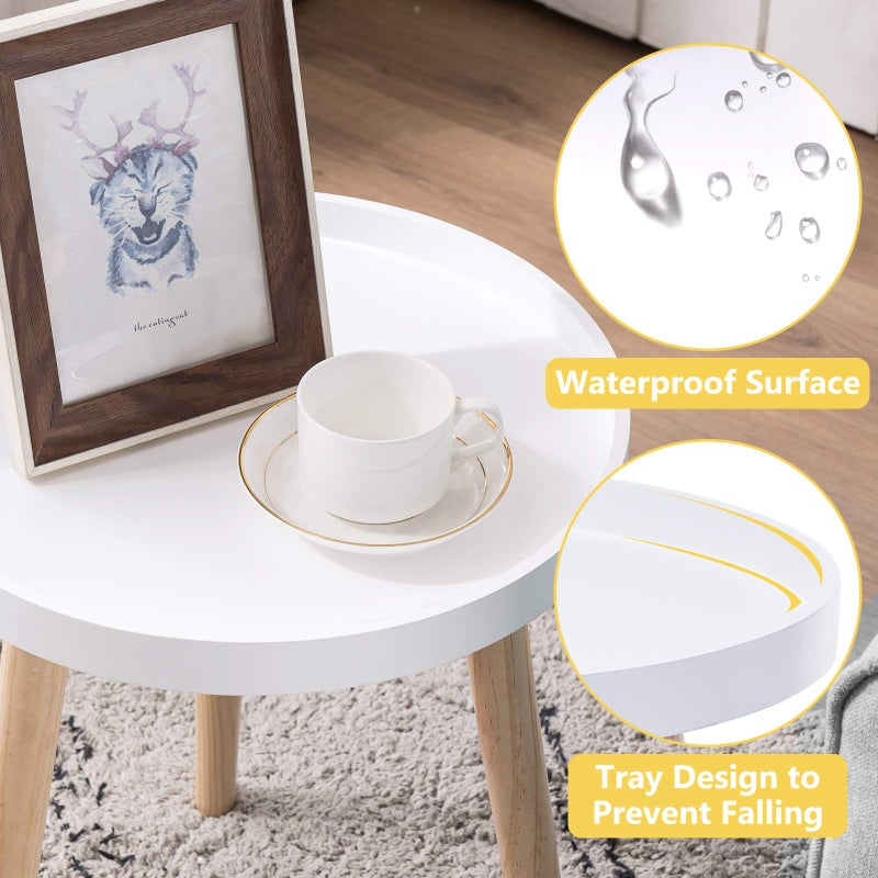 Apicizon Round Side Table, White Tray Nightstand Coffee End Table for Living Room, Bedroom, Small Spaces, Easy Assembly Bedside Table, 15 x 18 Inches - Image 5