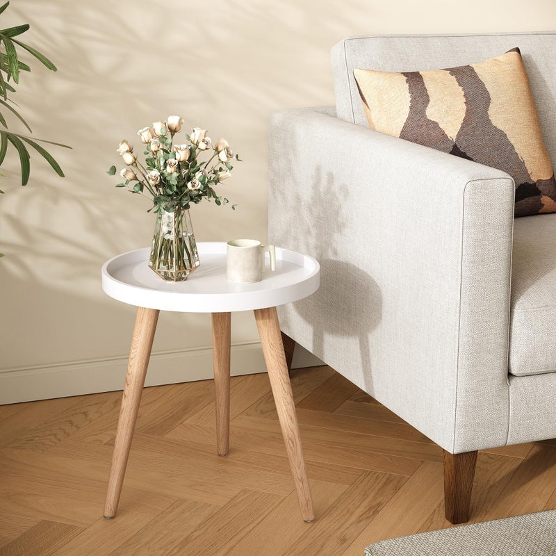 Apicizon Round Side Table, White Tray Nightstand Coffee End Table for Living Room, Bedroom, Small Spaces, Easy Assembly Bedside Table, 15 x 18 Inches - Image 3