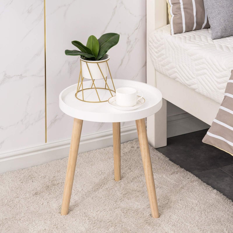 Apicizon Round Side Table, White Tray Nightstand Coffee End Table for Living Room, Bedroom, Small Spaces, Easy Assembly Bedside Table, 15 x 18 Inches - Image 2