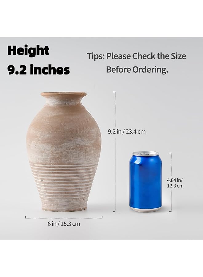 إيروريكس مزهرية سيراميك ريفية مقاس 9.2 بوصة من الطين الأبيض المغسول، مزهرية زهور مزخرفة من الفخار، مزهريات زخرفية من الطين لتزيين المنزل، طاولة غرفة المعيشة، رف، ديكور الموقد - Image 2