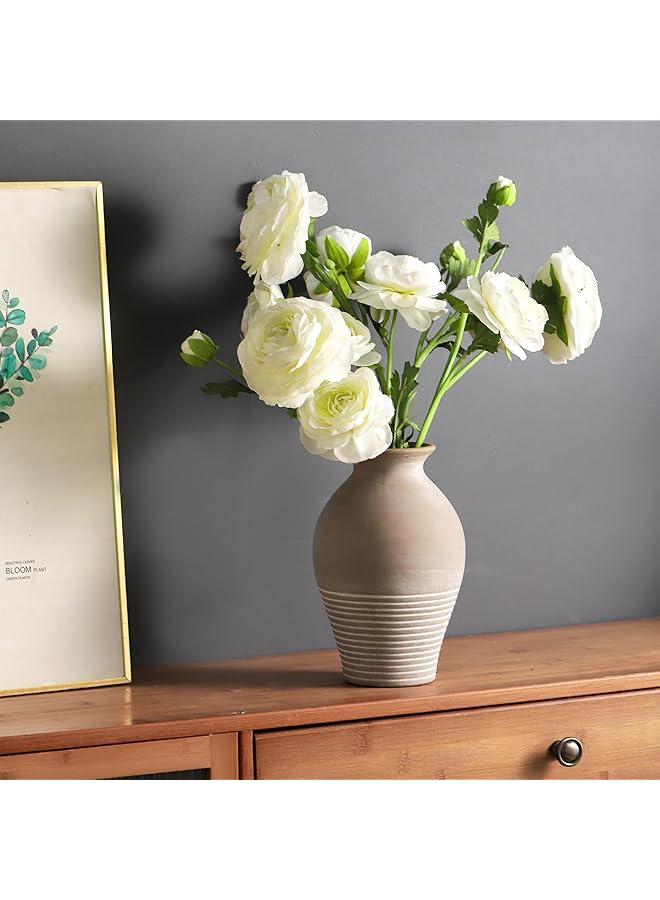 إيروريكس مزهرية سيراميك ريفية مقاس 9.2 بوصة من الطين الأبيض المغسول، مزهرية زهور مزخرفة من الفخار، مزهريات زخرفية من الطين لتزيين المنزل، طاولة غرفة المعيشة، رف، ديكور الموقد - Image 4