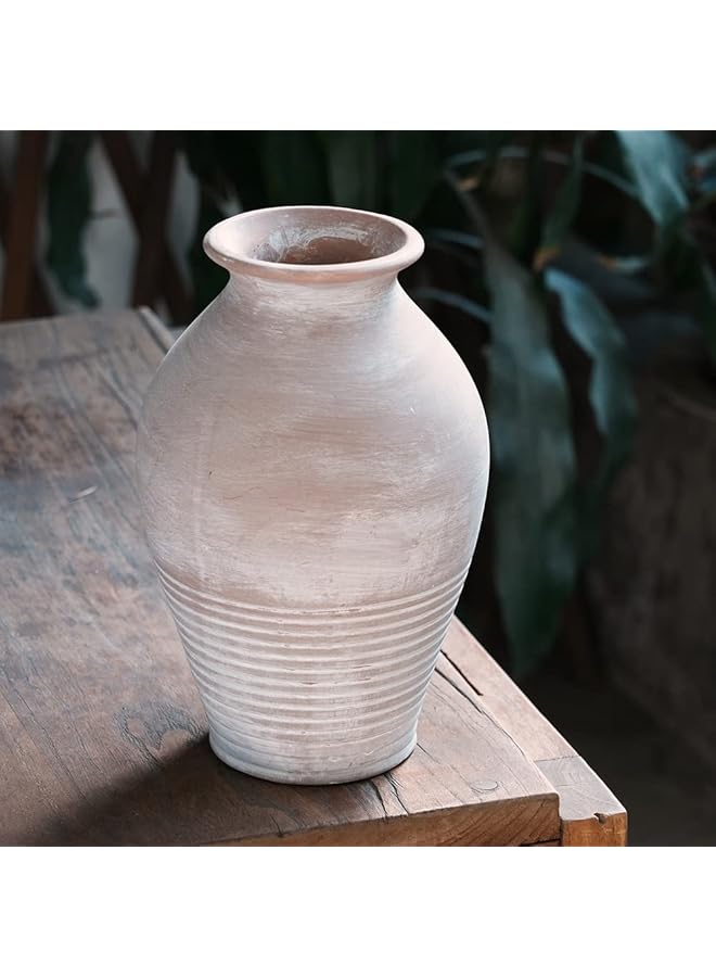 إيروريكس مزهرية سيراميك ريفية مقاس 9.2 بوصة من الطين الأبيض المغسول، مزهرية زهور مزخرفة من الفخار، مزهريات زخرفية من الطين لتزيين المنزل، طاولة غرفة المعيشة، رف، ديكور الموقد - Image 5