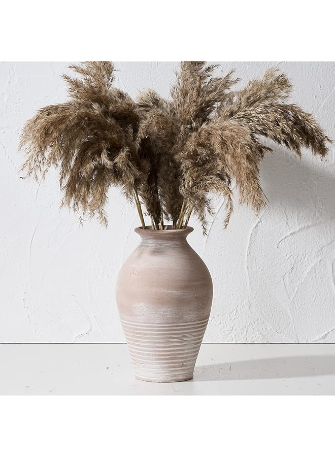 إيروريكس مزهرية سيراميك ريفية مقاس 9.2 بوصة من الطين الأبيض المغسول، مزهرية زهور مزخرفة من الفخار، مزهريات زخرفية من الطين لتزيين المنزل، طاولة غرفة المعيشة، رف، ديكور الموقد - Image 1