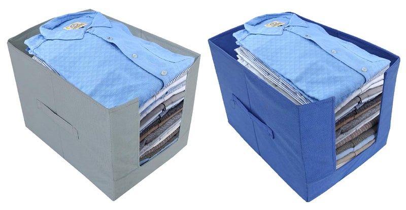Kuber Industries NonWoven Foldable Shirt StackerCloth Wardrobe OrganizerSize 40 x 25 x 24 CMPack of 2 Grey and Blue - Image 1