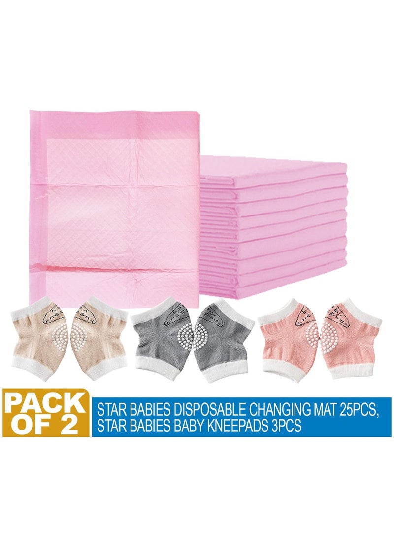 STAR BABiES Pack of 2 (25pcs Disposable Changing Mats + 3pcs Baby Kneepads) - Image 1