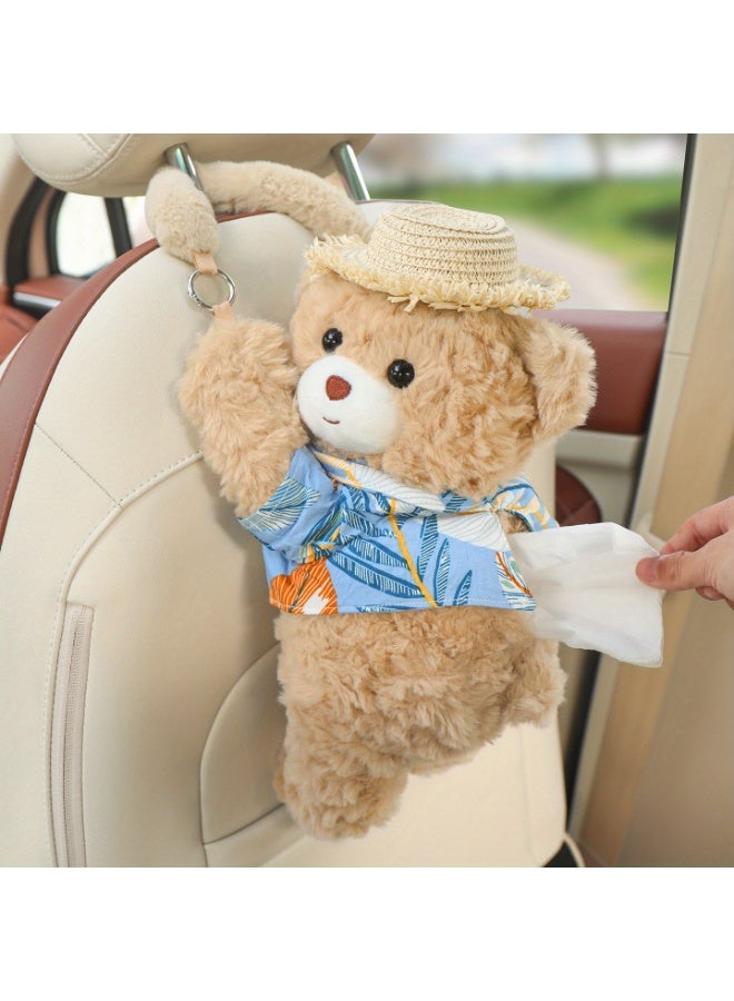 Halamodo Cute Bear Car Tissue Hanging Bag - Premium Doll Design, Hanging Drawer Box: Sophistication & Practicality, Bear Adds Cuteness; Hanging Keeps Tissues Organized, Convenient in Car - Image 2