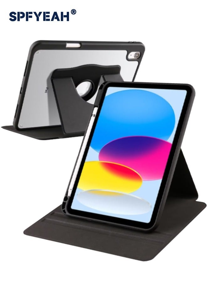 SPFYEAH Rotating Case for iPad (A16) 11th Generation 11 inch (2025) / iPad 10th Generation 10.9 inch (2022), with Pencil Holder, Auto Wake/Sleep, 360 Degree Rotation Protective Stand Cover Clear Back, Black - Image 1