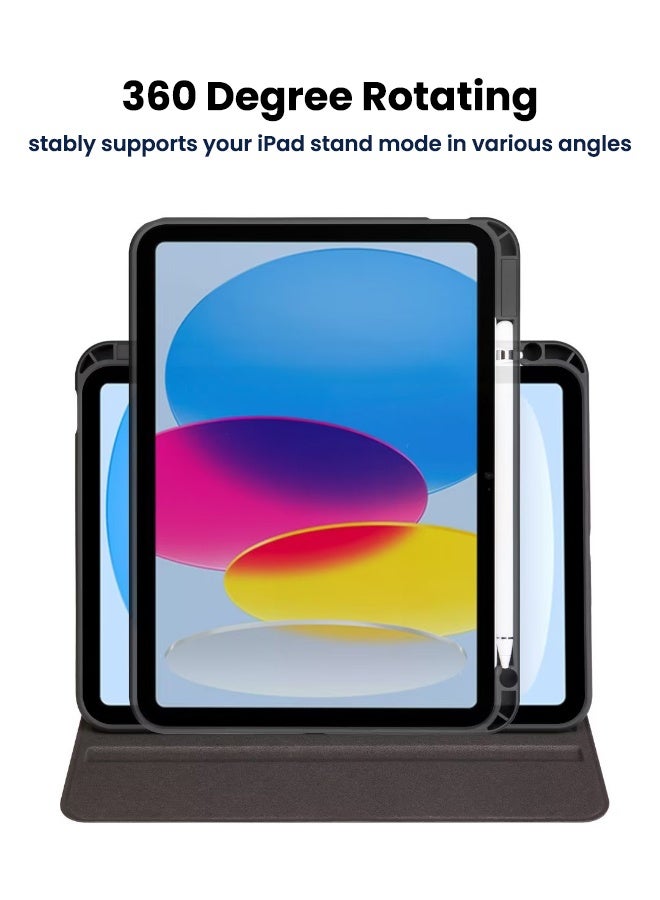 SPFYEAH Rotating Case for iPad (A16) 11th Generation 11 inch (2025) / iPad 10th Generation 10.9 inch (2022), with Pencil Holder, Auto Wake/Sleep, 360 Degree Rotation Protective Stand Cover Clear Back, Black - Image 3