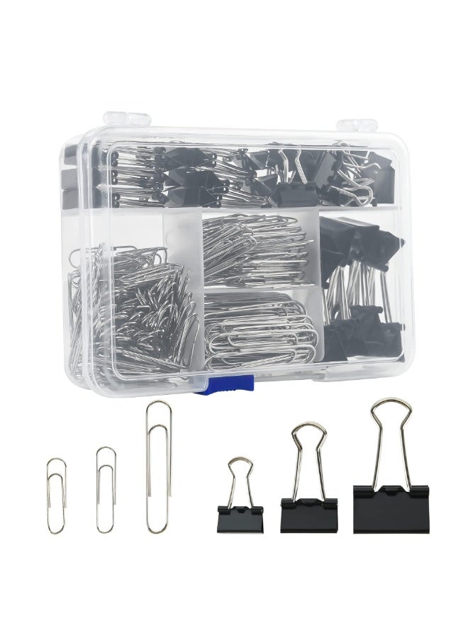 340-Piece Assorted Binder Clips & Paper Clips Set – Jumbo Paperclip Kit with Container, 6 Sizes for Home, School, Office Supplies - Image 1