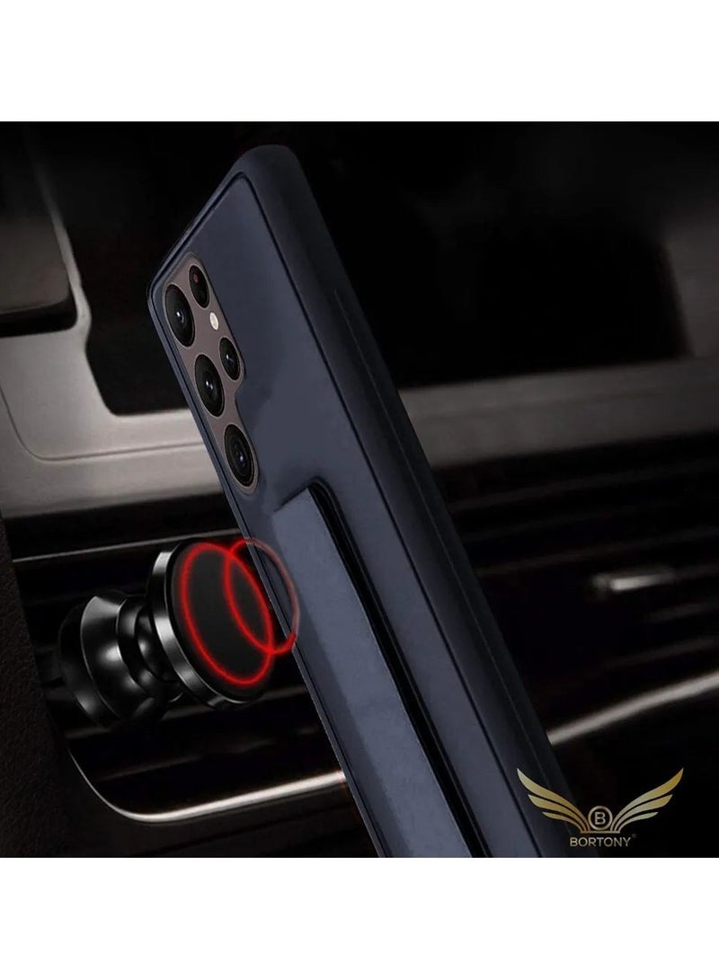 Denx Magnetic Case for Samsung Galaxy S23 Ultra, Back Stand Case Magnetic Car Holder, Premium Silicone Horizontal & Vertical Kickstand, with Multi Stand for Samsung Galaxy S23 Ultra (Dark Blue) - Image 3