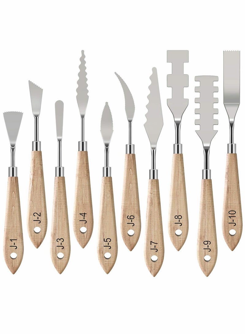 Painting Knife Set, 10 Pcs Stainless Steel Palette Knife Set, Thin and Flexible Art Tools with Wooden Handle for Oil Painting, Canvas Acrylic Painting, Color Mixing & Texture - Image 1