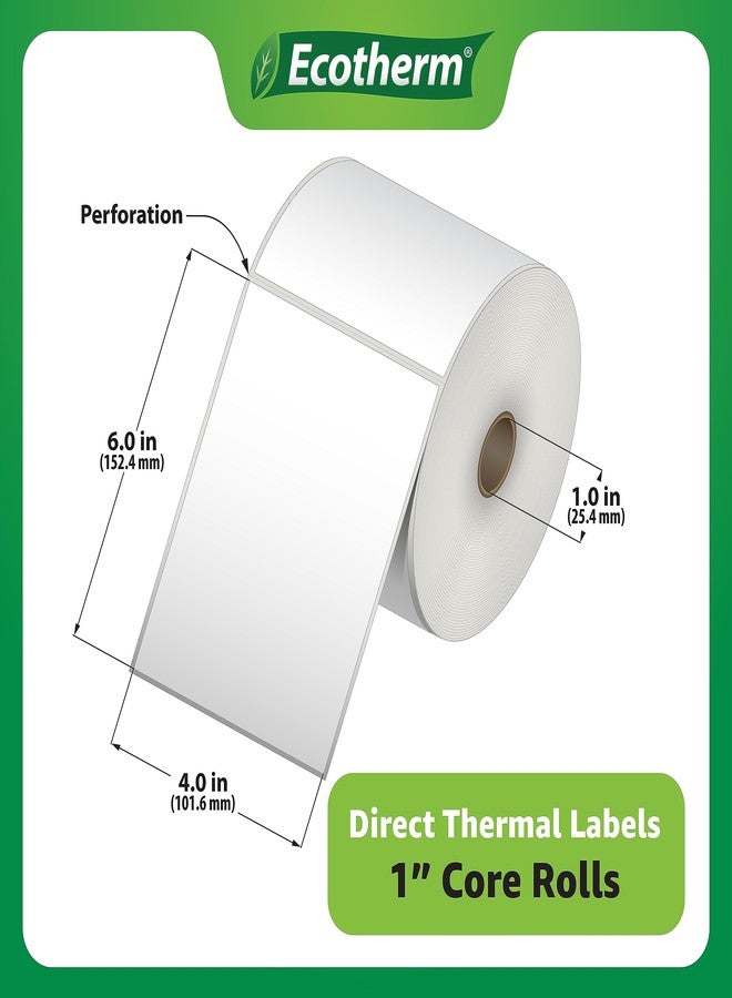 Ecotherm ملصقات حرارية 4 × 6 بوصات | 6 لفات | 2850 ملصقًا | متوافقة مع طابعات الملصقات الحرارية من زيبرا، مونبين، رولو، جودكس، أركسكان، آي دي بي آر تي، أوفنوفا، وغيرها | ملصقات لاصقة بيضاء فارغة من إيكوثيرم - Image 3
