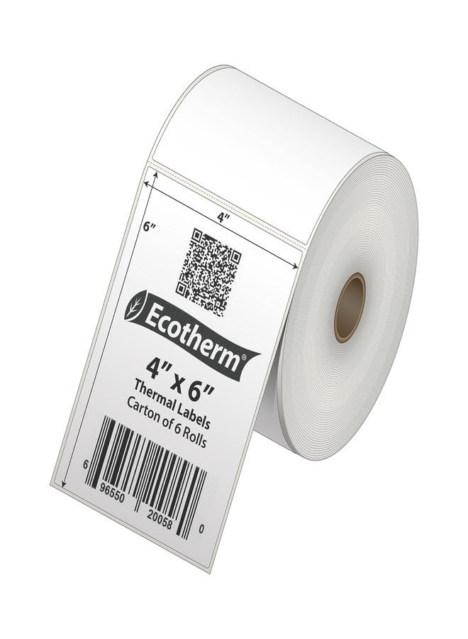 Ecotherm ملصقات حرارية 4 × 6 بوصات | 6 لفات | 2850 ملصقًا | متوافقة مع طابعات الملصقات الحرارية من زيبرا، مونبين، رولو، جودكس، أركسكان، آي دي بي آر تي، أوفنوفا، وغيرها | ملصقات لاصقة بيضاء فارغة من إيكوثيرم - Image 2