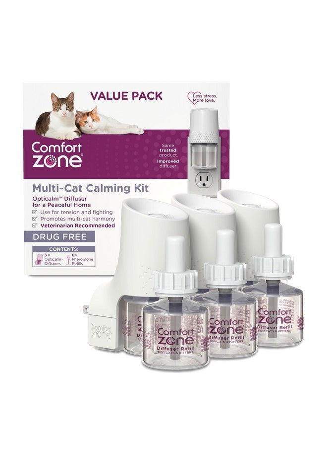 Comfort Zone COMFORT ZONE Value Kit; 3 Multicat Diffusers & 6 Refills; Cat Calming Pheromone; Reduce Stress, Aggression, Fighting, Urine Marking, Scratching  - Image 1