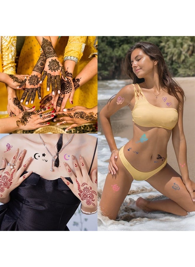 ChurlChurl - Henna Tattoo Stencil Kit 190pcs, 24 Sheets Henna Stencils Reusable Temporary Indian Arabian Glitter Airbrush Tattoo Stencils for Face Body Paint DIY - Image 1