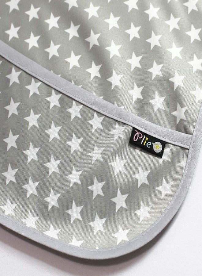 Plie Short Sleeve Waterproof Bib for Toddlers - Easy Clean Feeding Apron for Mealtime, Daycare, Self-Feeding & Messy Play, Lightweight BPA-Free Baby Bib (6-24 Months), Feeding - Gray/Star - Image 2