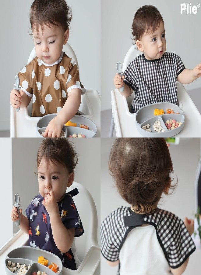 Plie Short Sleeve Waterproof Bib for Toddlers - Easy Clean Feeding Apron for Mealtime, Daycare, Self-Feeding & Messy Play, Lightweight BPA-Free Baby Bib (6-24 Months), Feeding - Gray/Star - Image 5