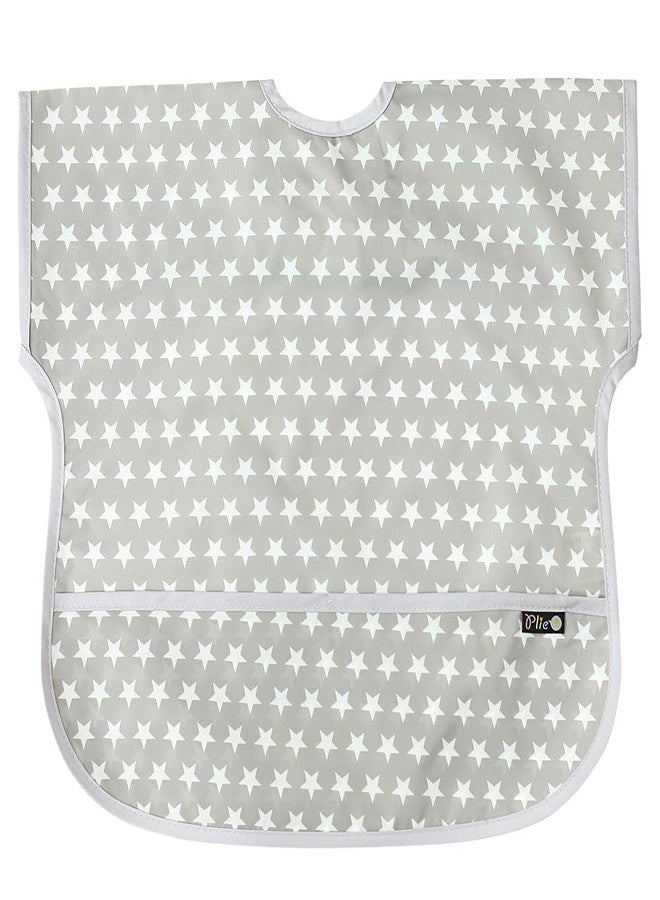 Plie Short Sleeve Waterproof Bib for Toddlers - Easy Clean Feeding Apron for Mealtime, Daycare, Self-Feeding & Messy Play, Lightweight BPA-Free Baby Bib (6-24 Months), Feeding - Gray/Star - Image 1