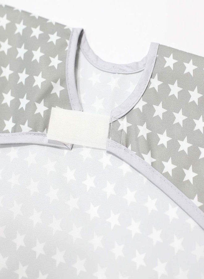 Plie Short Sleeve Waterproof Bib for Toddlers - Easy Clean Feeding Apron for Mealtime, Daycare, Self-Feeding & Messy Play, Lightweight BPA-Free Baby Bib (6-24 Months), Feeding - Gray/Star - Image 3
