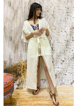 Due Stelle Cotton Lace Striped Chiffon Beach Kimono  - Image 1