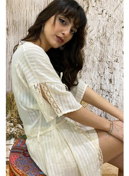 Due Stelle Cotton Lace Striped Chiffon Beach Kimono  - Image 3