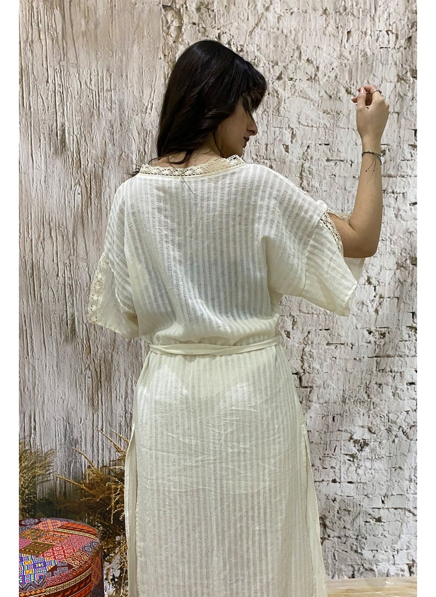Due Stelle Cotton Lace Striped Chiffon Beach Kimono  - Image 4