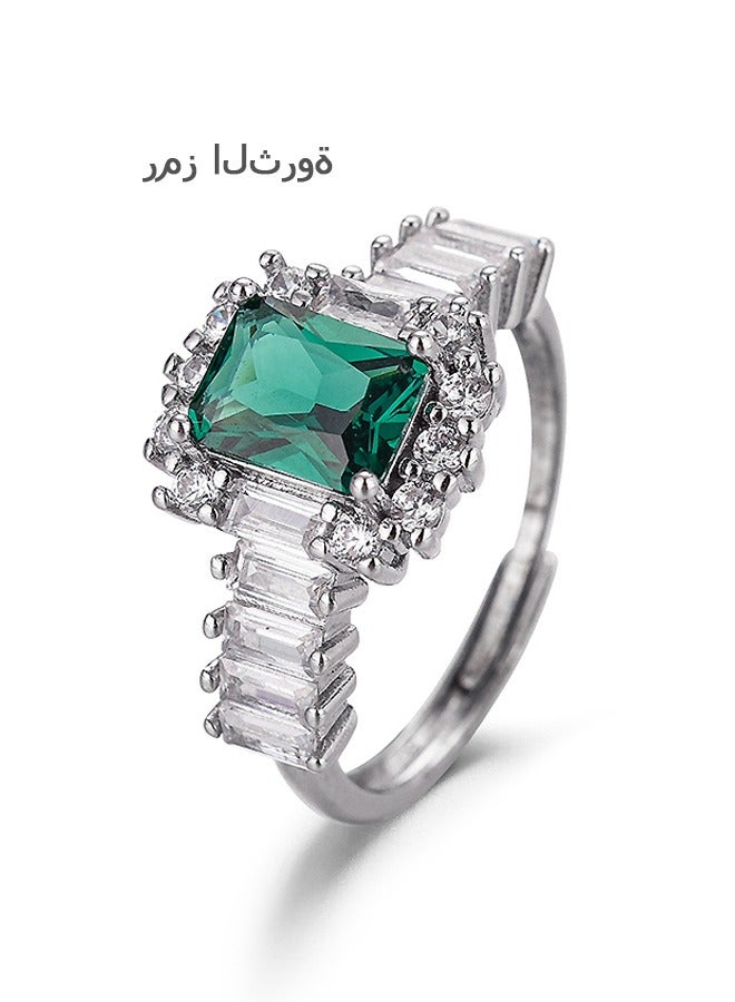 بيوند خاتم زمرد مربع، خاتم مطلي بالفضة من التيتانيوم المقاوم للبهتان، خاتم نسائي فاخر (أخضر + فضي) - Image 5
