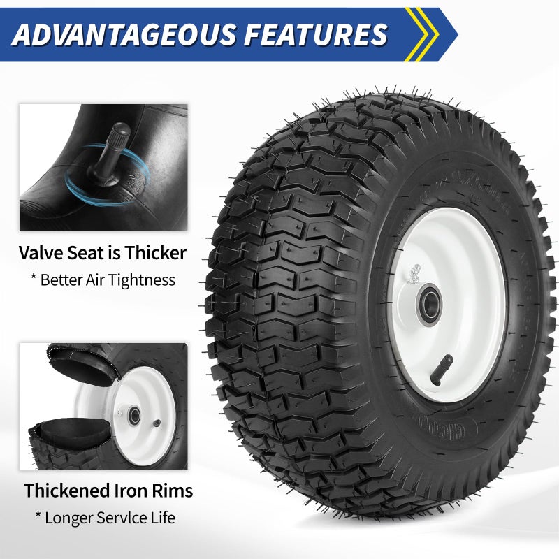 GICOOL 15x6.00-6 Rubber Lawn Mower Tire and Wheel, 2 Pcs Replacement 15x6-6nhs Riding Mowers Lawn Tire and Wheel with Bearing Bore 3/4", 3" Centered Hub - Image 5