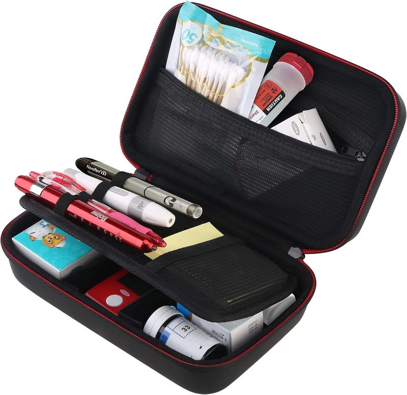 bovke BOVKE Diabetic Supplies Travel Case for Diabetic Testing Kit, Glucose Meter Storage Case for Insulin Pens, Glucose Meters, Test Strips, Medication, Lancets, Syringe, Pen Needles and More, Black 