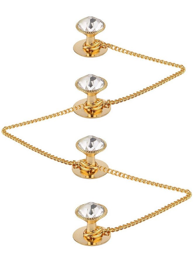 Vama Fashions Gold Plated White Crystal Kurta Buttons with Chain for Men & Women - Image 5