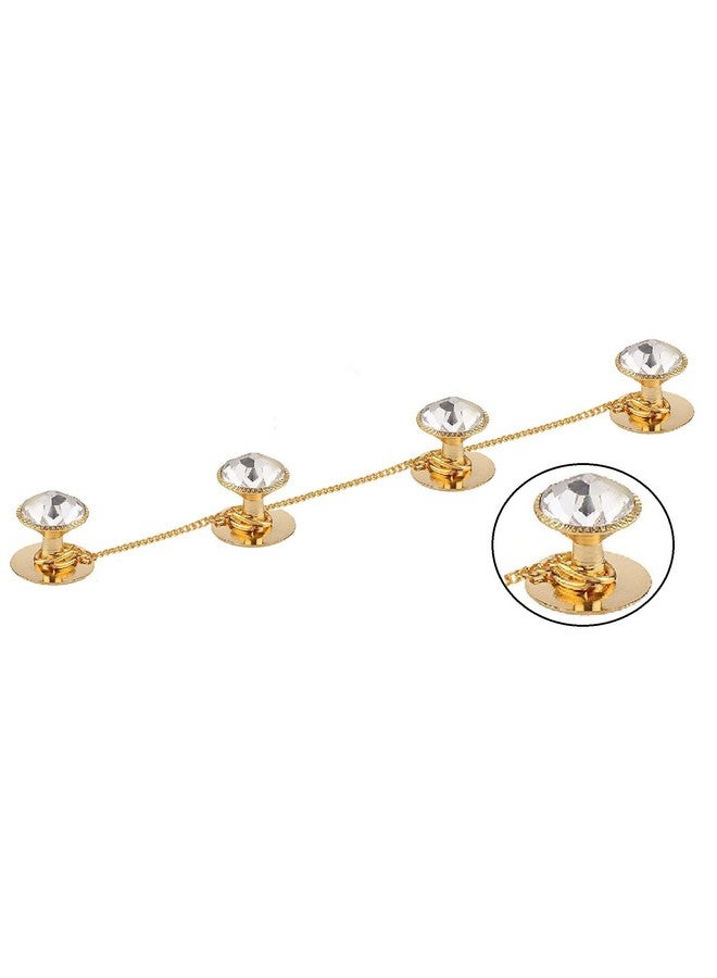 Vama Fashions Gold Plated White Crystal Kurta Buttons with Chain for Men & Women - Image 1