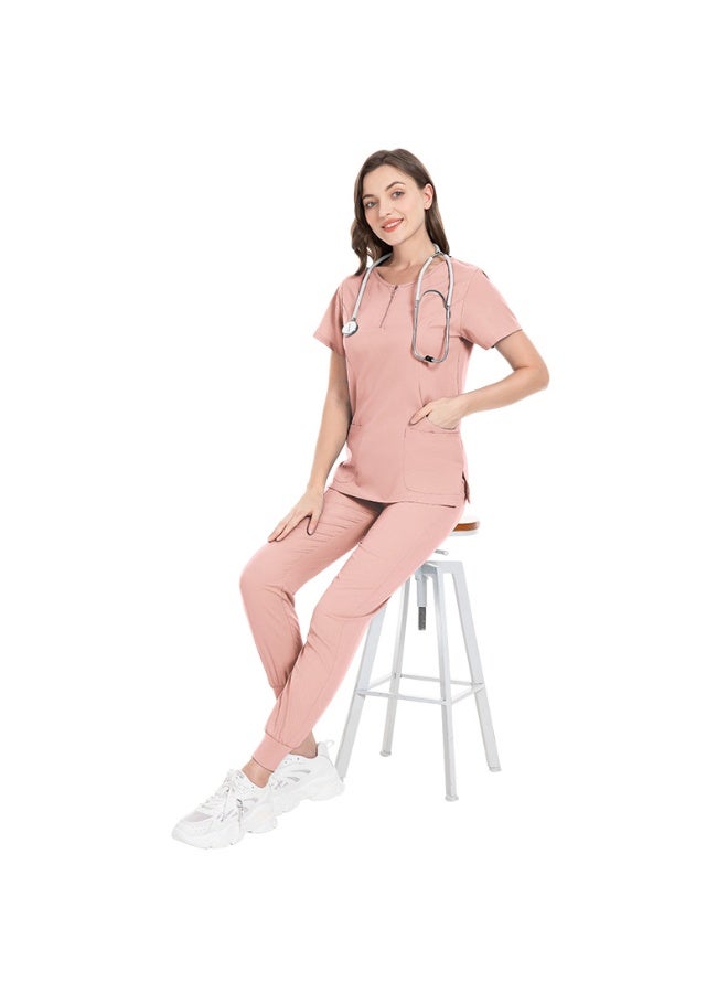 NIBEMINENT Medical Scrubs Set Nurse Uniforms Women Surgical Suit Zip V-neck Pocket Tops+Jogger Pants Hospital Dental Clinic Doctor Workwear - Image 1