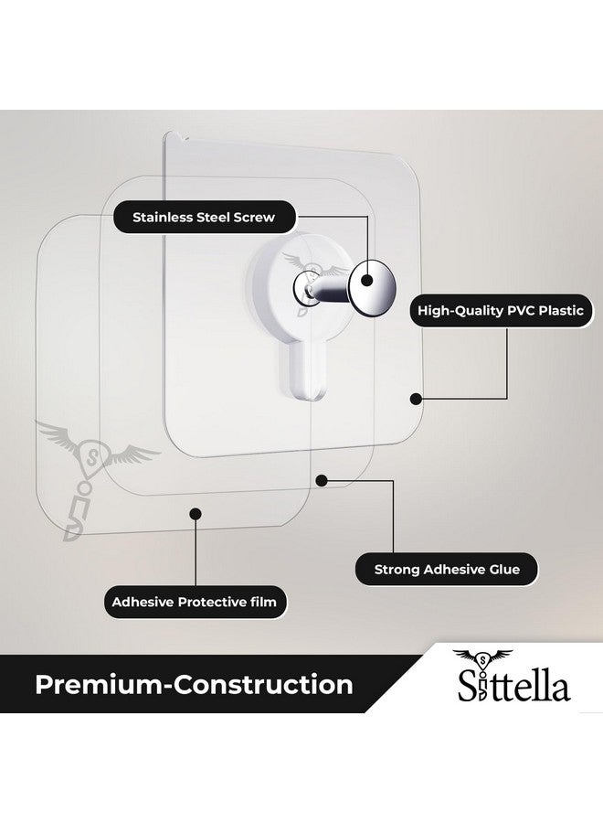 SITTELLA SITTELLA Stainless Steel 10 Pieces Self Adhesive Heavy Duty Nail Photo Wall Hook No Drilling Installation For Use Inside Home & Kitchen, Transparent - Image 3