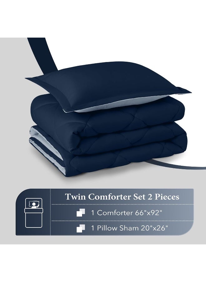 downluxe Twin Comforter Set Blue and Sapphire Twin Comforter Soft Bedding Sets for All Seasons 2 Pieces 1 Comforter 66x92 and 1 Pillow Sham20x26 - Image 2