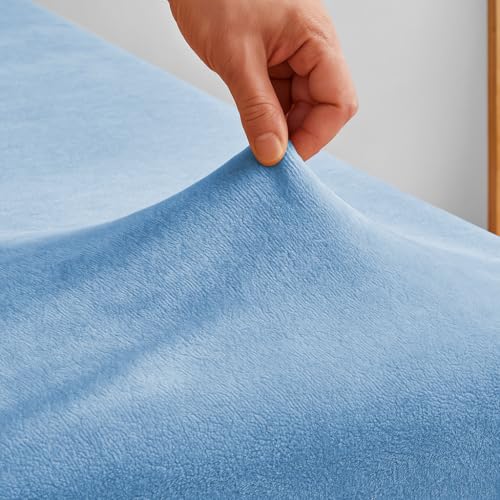 BSB HOME Luxury Warm Winter Elastic Fitted Bedsheet with 2 Pillow Covers – Ultra Soft Flannel Velvet Touch, Cozy & Wrinklefree lintfree Size - 78x72+10 Inches, Aqua Blue - Image 2