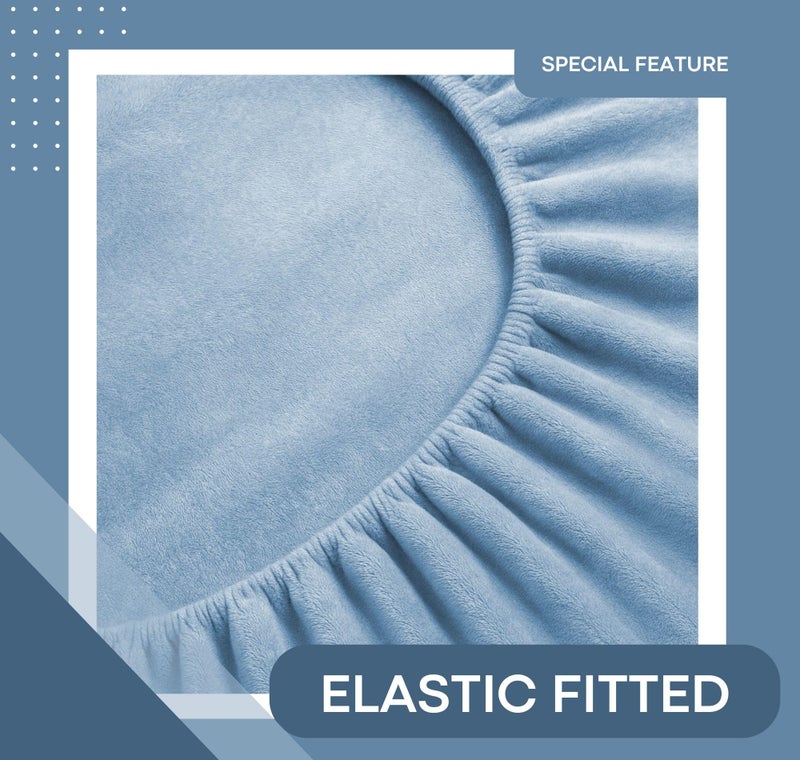 BSB HOME Luxury Warm Winter Elastic Fitted Bedsheet with 2 Pillow Covers – Ultra Soft Flannel Velvet Touch, Cozy & Wrinklefree lintfree Size - 78x72+10 Inches, Aqua Blue - Image 3