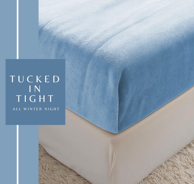 BSB HOME Luxury Warm Winter Elastic Fitted Bedsheet with 2 Pillow Covers – Ultra Soft Flannel Velvet Touch, Cozy & Wrinklefree lintfree Size - 78x72+10 Inches, Aqua Blue - Image 5