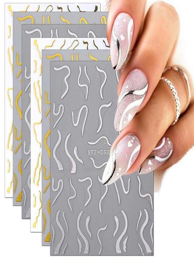 TailaiMei 6 Sheets Golden Line Nail Stickers, 3D Design Self-Adhesive Nail Art Decals for DIY Nail Decorations (502) - Image 1