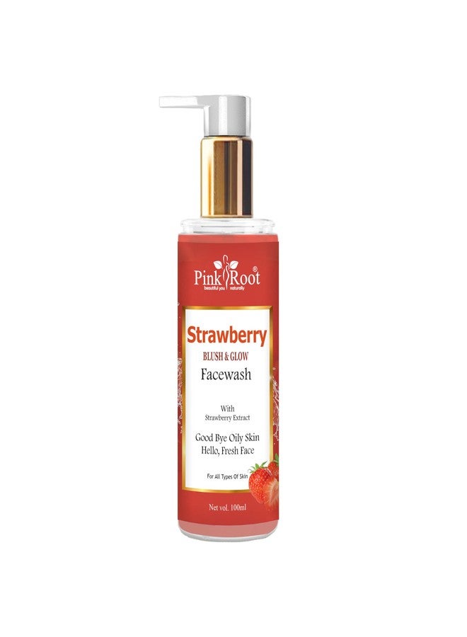 PINK ROOT Strawberry Facewash Oil Control Gel - Deep Pore Cleansing For Smooth Skin, Helps Remove Blackheads & Reduce Acne Breakout - Daily Cleaner & Moisturizer For Men & Women (Strawberry 100ml) - Image 1