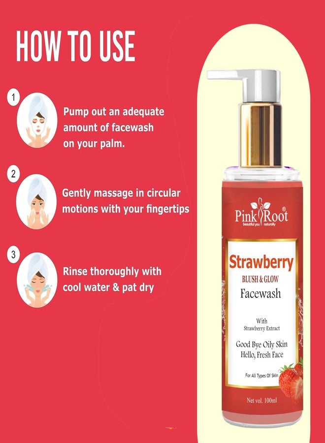PINK ROOT Strawberry Facewash Oil Control Gel - Deep Pore Cleansing For Smooth Skin, Helps Remove Blackheads & Reduce Acne Breakout - Daily Cleaner & Moisturizer For Men & Women (Strawberry 100ml) - Image 5