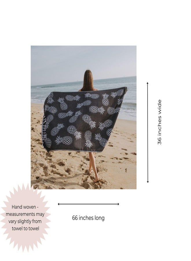 InfuseZen Turkish Bath & Beach Towel - 69" x 39" - Reversible Pineapple Print - 100% Organic Turkish Cotton - Soft, Lightweight, Absorbent Peshtemal - Quick Dry, Sand Free - Pool, Gym - Black/White - Image 3