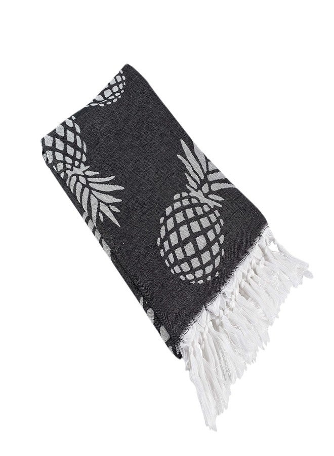 InfuseZen Turkish Bath & Beach Towel - 69" x 39" - Reversible Pineapple Print - 100% Organic Turkish Cotton - Soft, Lightweight, Absorbent Peshtemal - Quick Dry, Sand Free - Pool, Gym - Black/White - Image 1